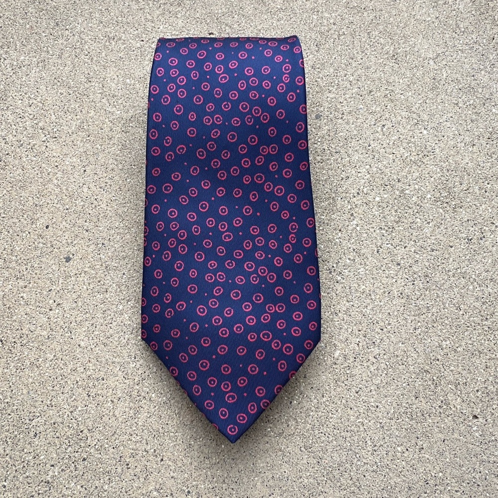 Hermes Paris Navy and Red Patterned Men's Tie